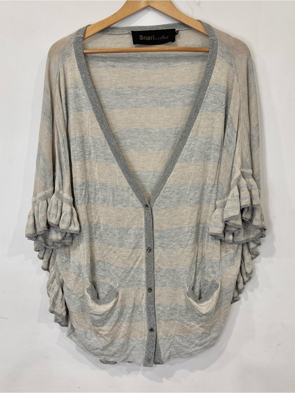 Snarl Extra Y2K Boho Cardigan Womens 38 M Ruffle Dolman Japanese 90s